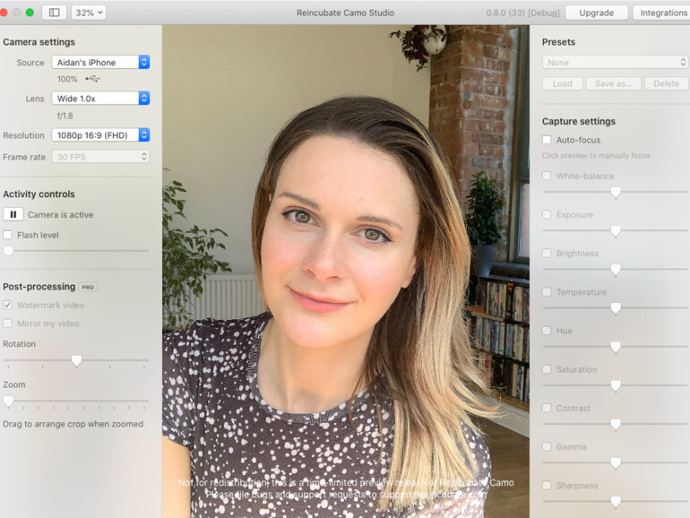 in Camo Studio am Mac lässt sich das Bild weitreichend anpassen.