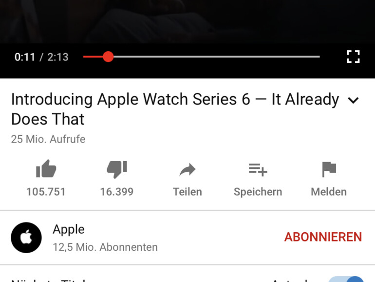 Du startest das Video und klickst das kleine Quadrat rechts im Video-Fenster...