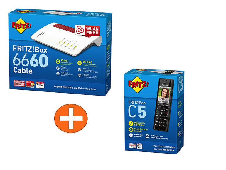 Bei Cyberport gibt es die FritzBox 6660 Cable mit einem C5-FritzFon für nur 229 Euro