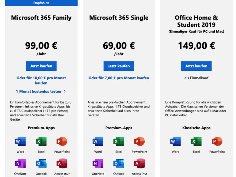 Übersicht MS 365 Lizenzen und Office 2019 für den Mac.