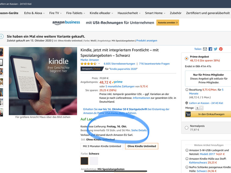 Der Kindle in der 10. Generation, ein Bestandteil der Kids-Edition – hier lieferbar zum nächsten Tag. Warum ist das Bundle nicht zeitnah verfügbar?