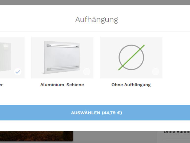 Bei WhiteWall haben Sie, wie bei Meinfoto und Picanova, die Wahl zwischen einem einfachen Einhaker und einer hochwertigen Aluminiumschiene.