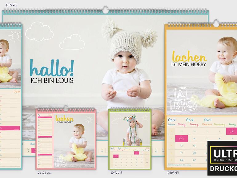 Große Vielfalt: Die Kalender von fotobuch.de erhalten Sie (ohne Aufpreis) in ULTRA HD Qualität in vielen Größen und sowohl im Quer- und Hochformat als auch quadratisch.