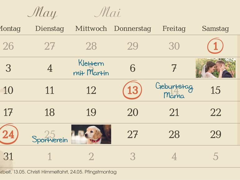 Eigene Termine können Sie mit Foto flexibel in das Kalendarium eintragen – Feiertage integriert DESIGNER 3 auch automatisch.