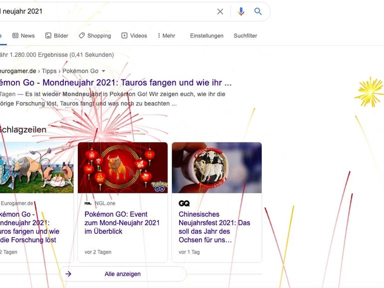 Mehr als nur ein Google-Doodle: Die Suchanfrage "mond neujahr 2021" löst ein virtuelles Feuerwerk aus.