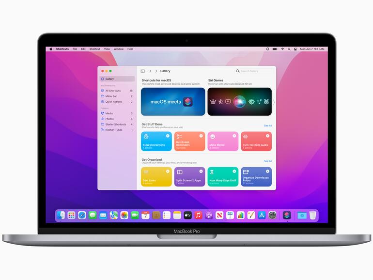 Mit macOS Monterey erhält der Mac eine eigene Kurzbefehle-App zum Anlegen und Verwalten von Befehlssequenzen.