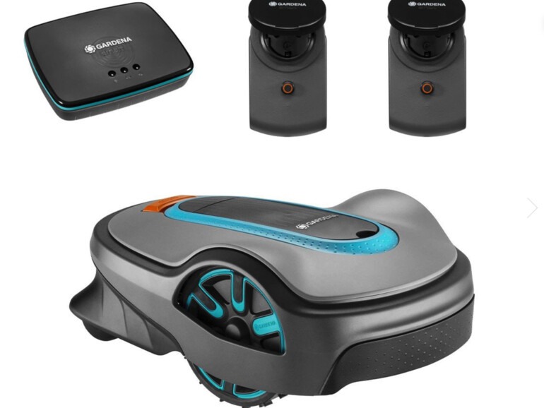 Gardena smart Sileno life 750 mit einem Gateway und smart Power-Pack.
