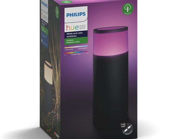 Philips Hue 3 Calla-Sockelleuchten im Set mit der Basis und zwei Erweiterungen für 270 Euro.