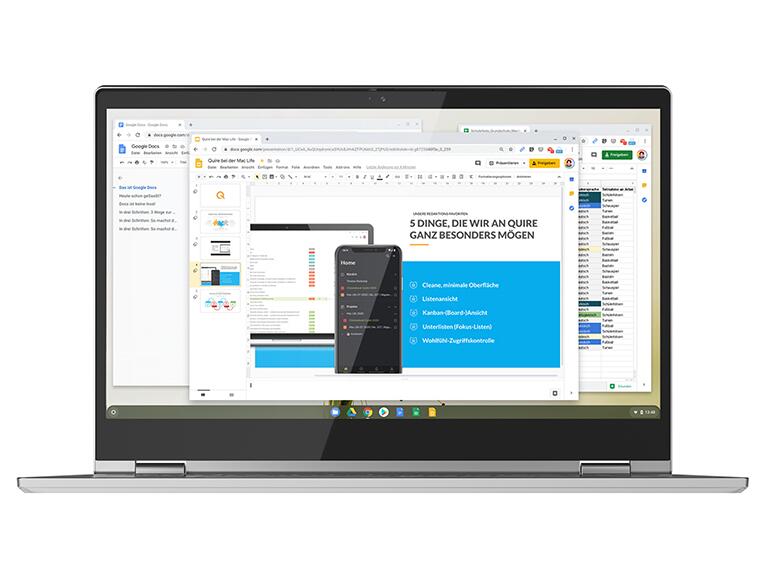 Zu den Bestandteilen von Googles „Office in der Cloud“ gehört die eigentliche Textverarbeitung Docs, die Tabellenkalkulation Google Tabellen (im Original: „Sheets“) sowie die Präsentationslösung Google Präsentationen („Slides“).