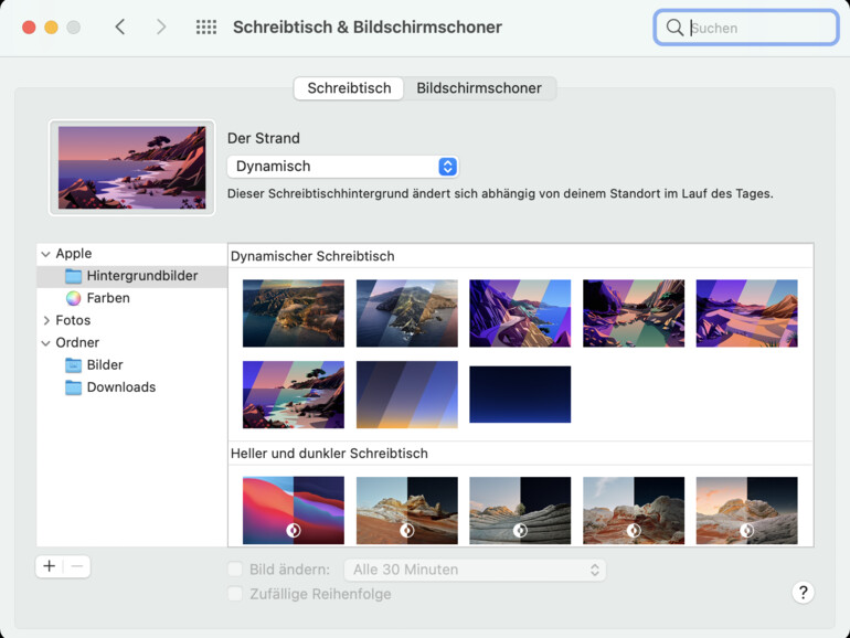 macOS-Einstellungen für Bildschirmschoner und Wallpaper
