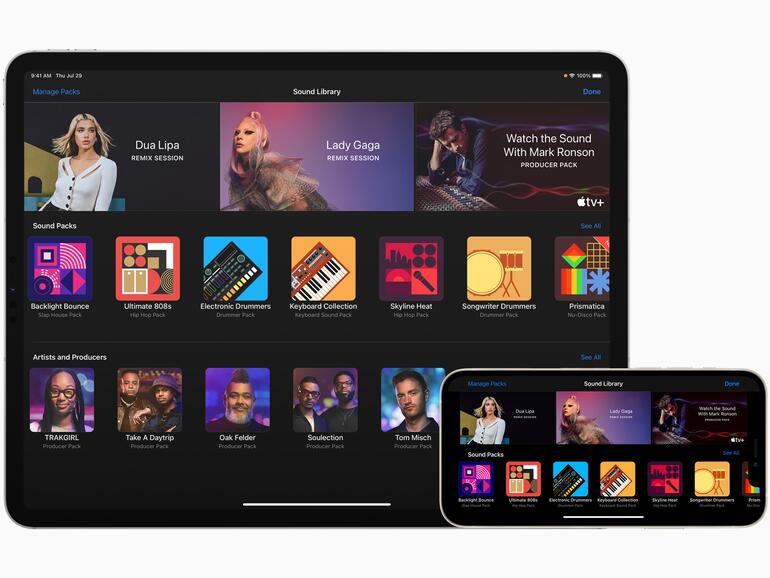 GarageBand enthält ab sofort eine erweiterte Sound Library mit Sound-Paketen von einigen der besten Künstler:innen und Musikproduzent:innen der heutigen Zeit.