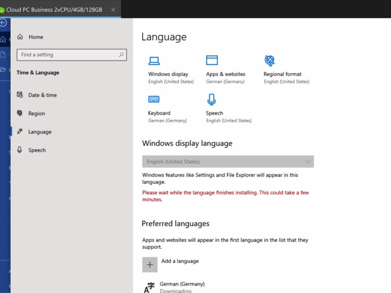 Sprachumstellung - denn standardmässig ist Windows 365 englisch