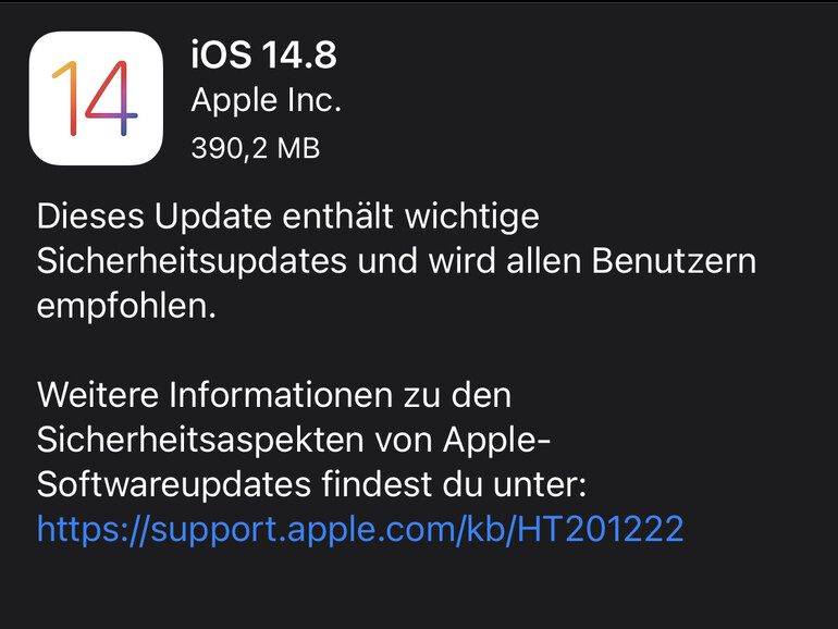 iOS 14.8 ist da.