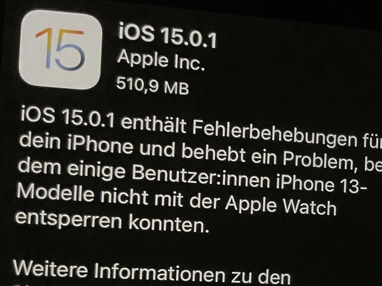 IOS 15.0.1 ist da