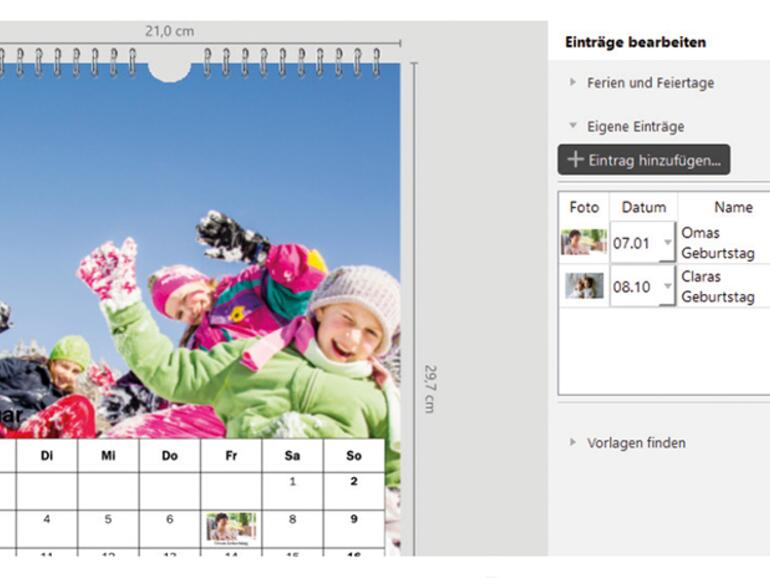 Praktisch: Bei Pixum und Cewe lassen sich Geburtstage im Kalender direkt eintragen – und das sogar mit Foto!