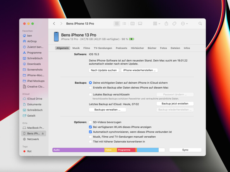 Lokales iPhone-Backup ohne iTunes