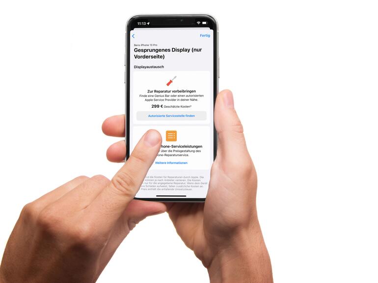Apples Support-App zeigt auch geschätzte Reparaturkosten an.