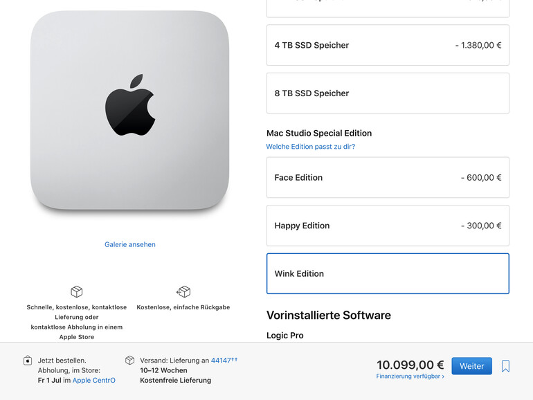 Das klassische Rechts-Unten-Modell steigt durch die neuen Optionen nun auf über 10000 Euro.