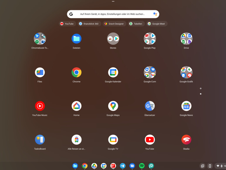 Kleiner Chrome-OS-Crashkurs: Der Launcher von Chrome OS Flex bietet ähnlich Apples Launchpad den schnellen Zugriff auf alle installierten Web-, Android- und Linux-Apps.