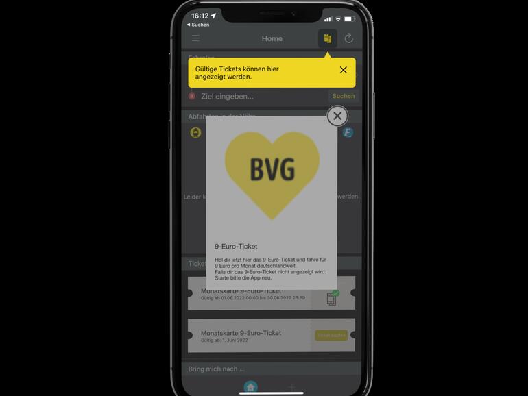 Anschließend ist das Ticket in der App hinterlegt.