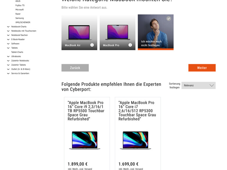 Du weißt nicht, welches MacBook das Richtige für dich ist? Mit dem Konfigurator von Cyberport bist du mit wenigen Klicks am Ziel.