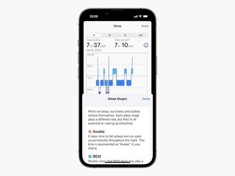 Die Gesundheits-App zeigt dir Informationen zu den verschiedenen Schlafphasen an.