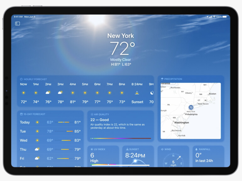 Es darf geschmunzelt werden: mit iPadOS 16 findet tatsächlich die Wetter-App ihren Weg auf das iPad. Wir sind gespannt, wie lange wir auf die Taschenrechner-App werden warten müssen…