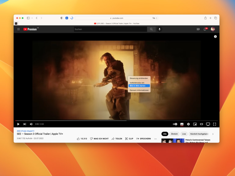 Es braucht mehrere Klicks, um das Bild-in-Bild-Feature zu aktivieren