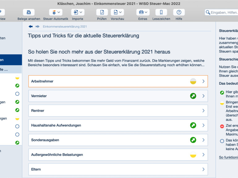 Durch farbige Symbole signalisiert dir die Software, wo es noch Optimierungspotenziale gibt.