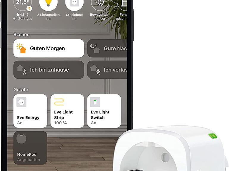 Die smarte Steckdose Eve Energy misst den Stromverbrauch und schaltet Geräte ein und aus.