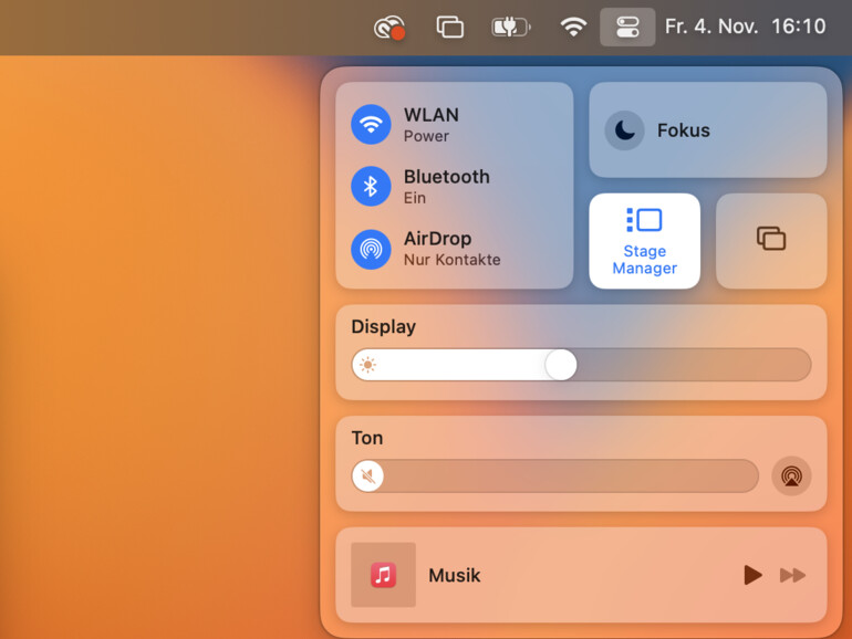 Der Stage Manager lässt sich im Kontrollzentrum aktivieren