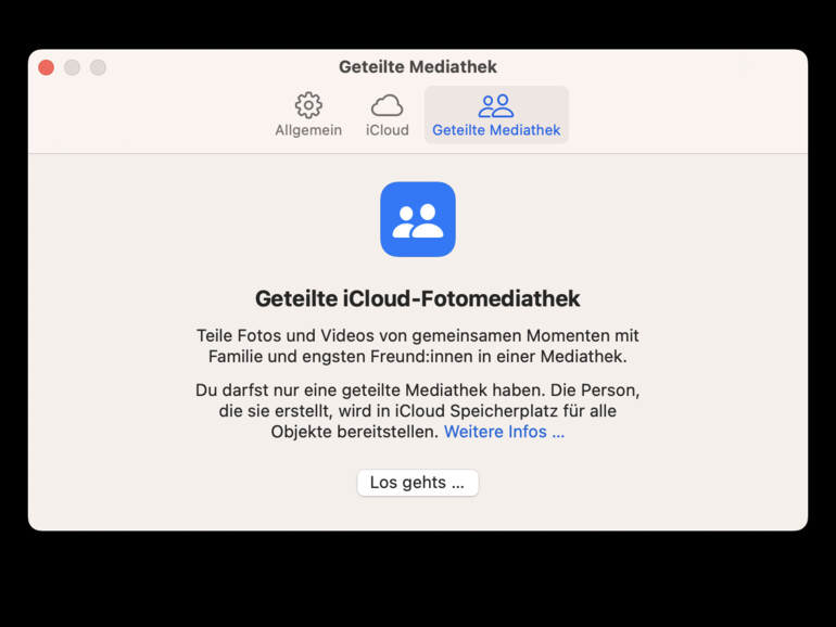 Am Mac funktioniert die Freigabe direkt in der Fotos-App