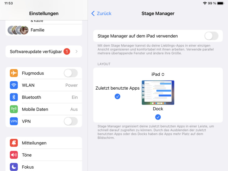 Der Stage Manager lässt sich anpassen.
