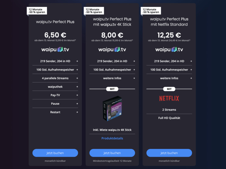 Zwischen diesen Abos kannst du wählen.