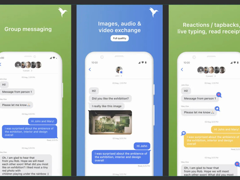 Sunbird will nahezu alle Funktionen von Apples Nachrichten-App unterstützen. Dazu zählt die Übersendung von Fotos und Videos in hoher Qualität ebenso wie die Anzeige von Tapbacks, Hinweise für Liveingaben und Lesebestätigungen.