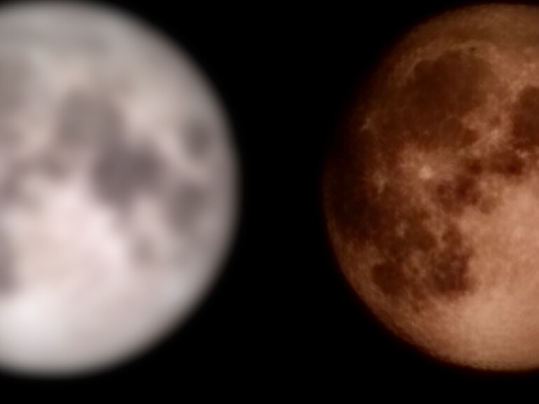 Links der Fake-Mond von ibreakphotos, rechts ist das, was Samsung daraus machte.