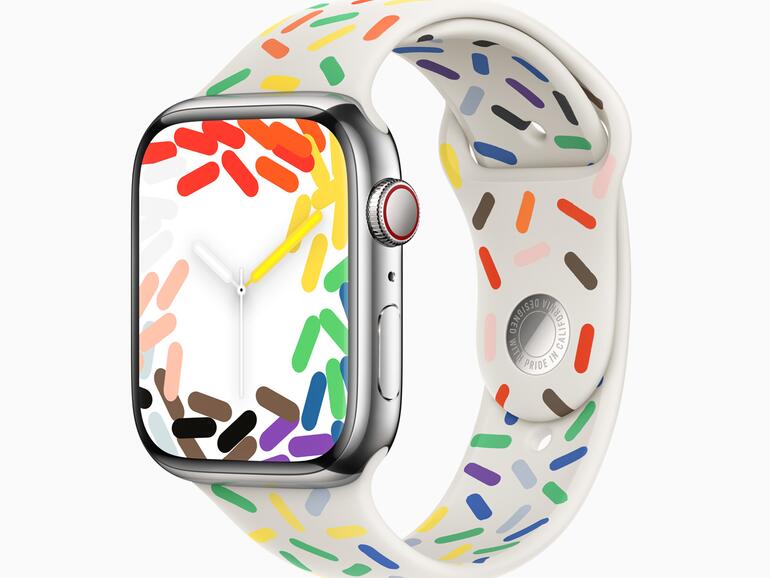 Apple stellt ein neues Pride Edition Sportarmband vor, das mit einem passenden Zifferblatt und iOS Hintergrundbild kommt.