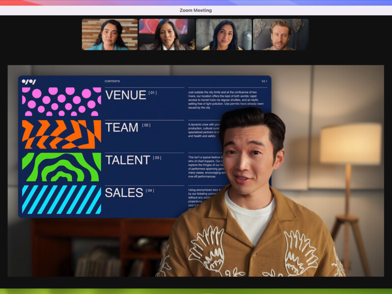 macOS Sonoma lässt dich vor deinen geteilten Bildschirm treten