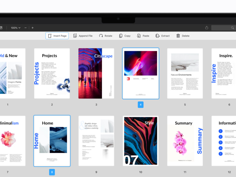 Alle Dokumente übersichtlich im Griff und bereit neu angeordnet, rotiert oder exportiert zu werden.