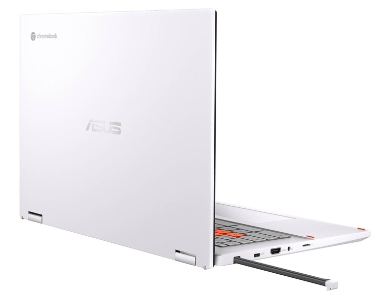 Clever: Das Asus Chromebook Vibe CX34 Flip verbirgt einen USI-Eingabestift innerhalb seines Gehäuses – er ist so stets aufgeladen und griffbereit.