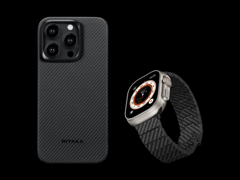 Pitaka iPhone 15-Hülle plus Apple Watch-ChromaCarbon-Armband im Angebot