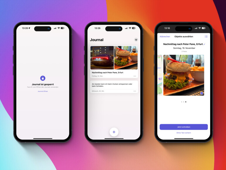 Die Journal-App lässt sich per Face ID sperren