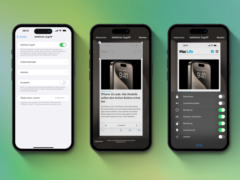 Beim Geführten Zugriff stehen dir auch mehrere Optionen zur Verfügung