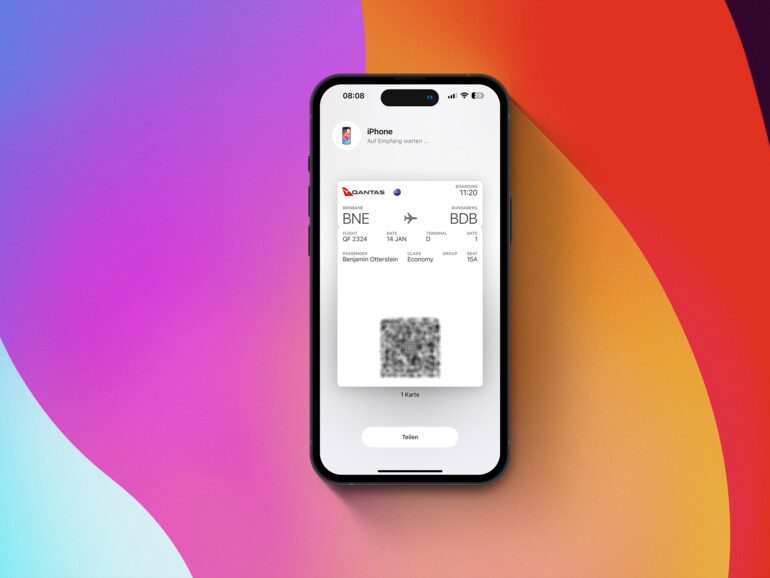 In iOS 17.2 lassen sich auch Tickets und andere Karten aus der Wallet-App mittels NameDrop-Feature teilen