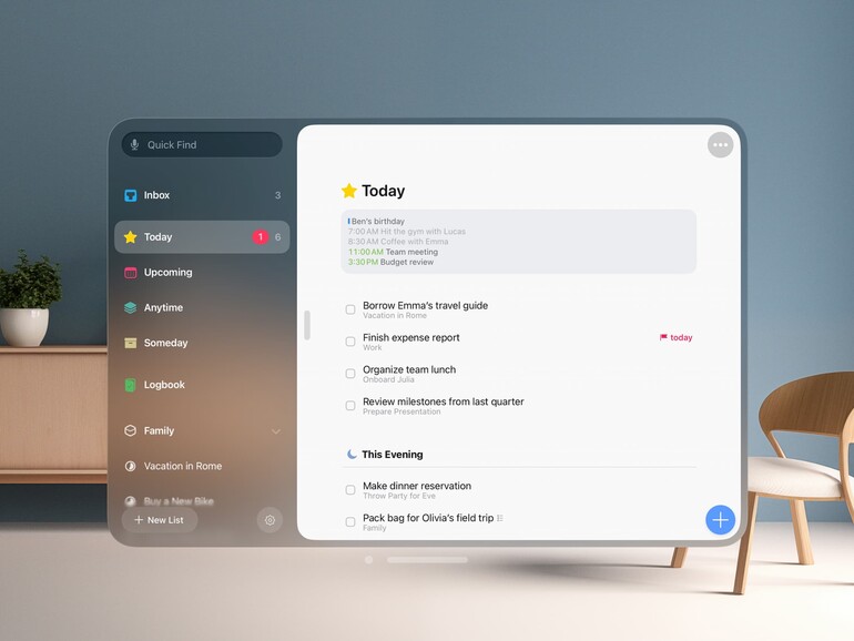 Einmal mehr vom Start weg dabei: Das Stuttgarter Unternehmen Cultured Code setzt seinen Aufgabenmanager Things mit einer eigenen App für die Apple Vision Pro um.