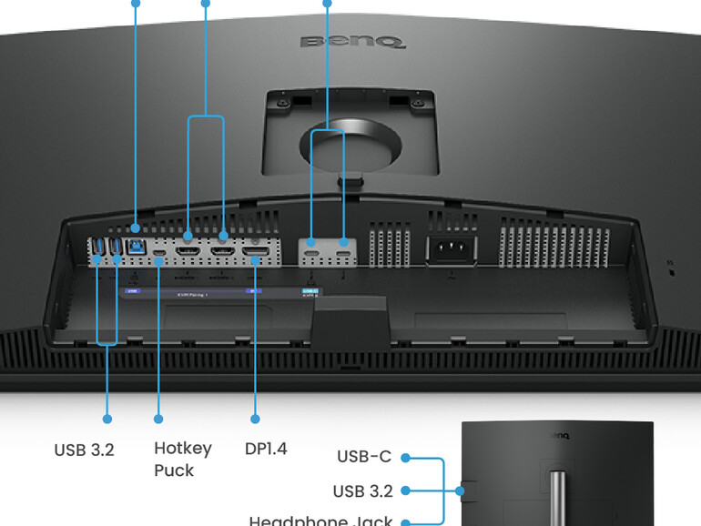 Der Benq PD3225U bietet eine Vielzahl von Anschlüssen. Die Verbindung zum Mac erfolgt präferiert per Thunderbolt 3.