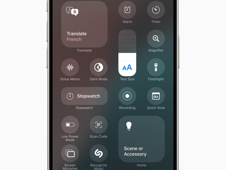 Alle verfügbaren Steuerelemente für das Kontrollzentrum