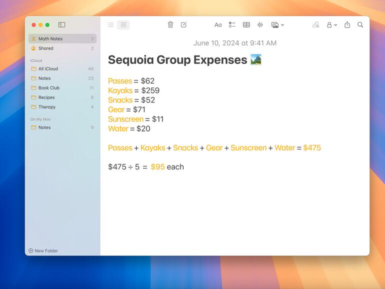 Math Notes in der Notizen-App