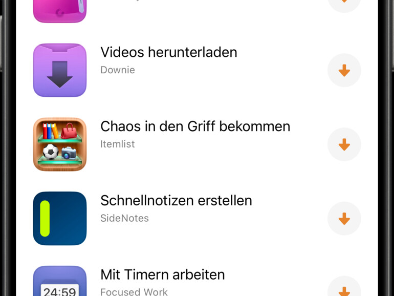 Setapp mobile zeigt die Apps nach Aufgaben an, die du mit ihnen lösen kannst.