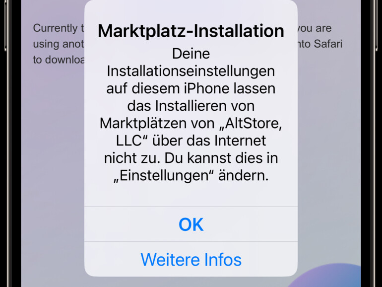 Auch wenn du bereits App Marktplätze in den Einstellungen zulässt, muss du die Installation in den Einstellungen erneut bestätitgen.